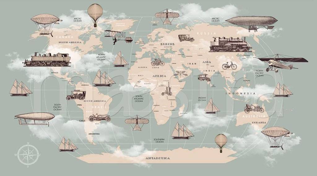 Фотообои Карта мира с самолетами