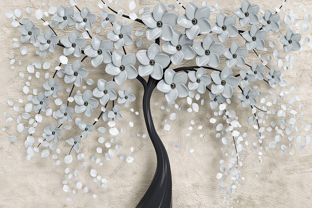 Фотообои 3д Цветущее белое дерево